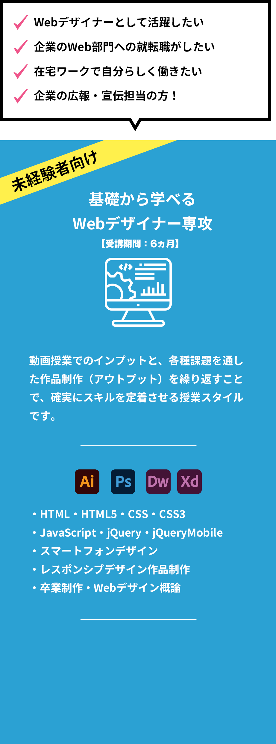 文字:webデザイナーのコース内容