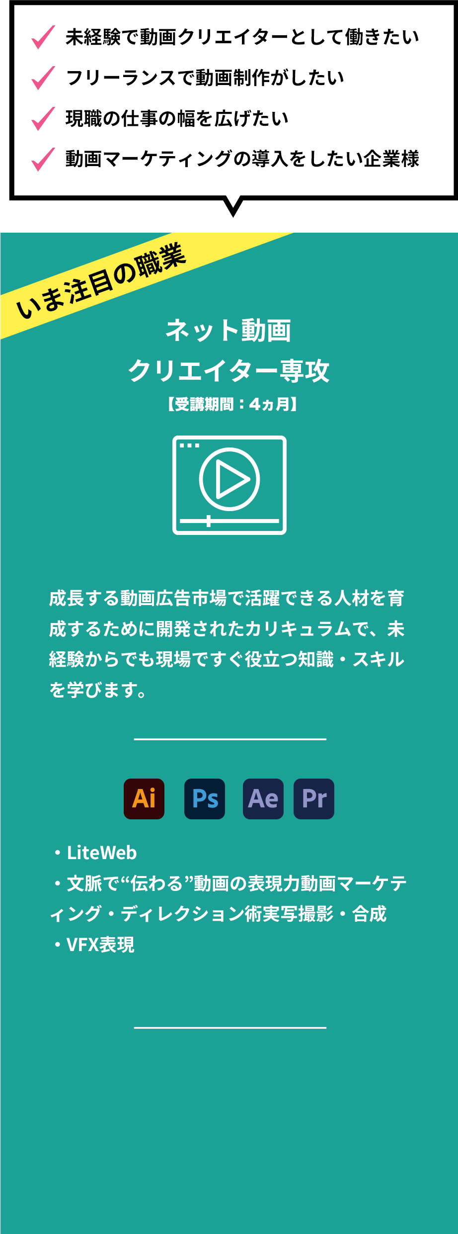 文字:ネット動画クリエイターのコース内容
